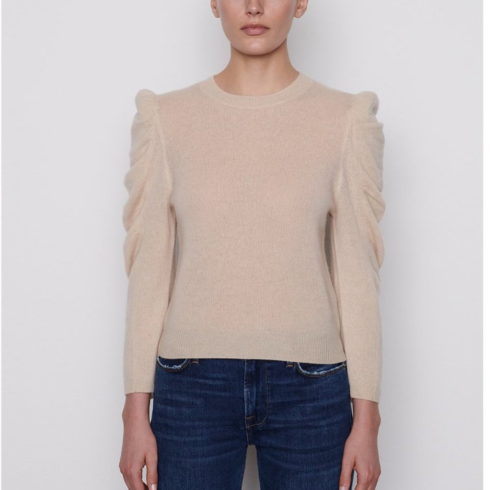 FRAME Shirred Sleeve Sweater 100% Cashmere Vanilla